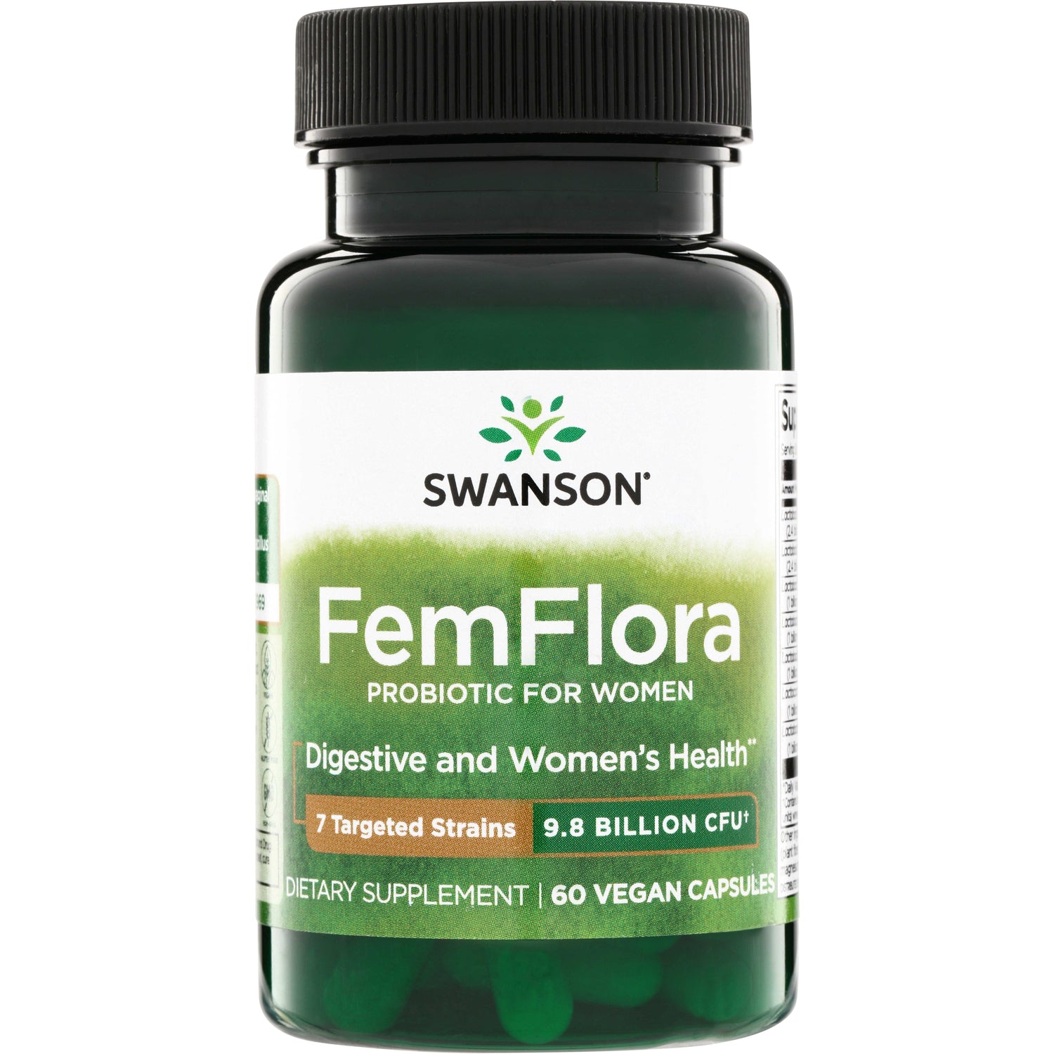 SWU534 | Swanson FemFlora probiotic for women, 7 targeted strains, 9.8 billion CFU, 60 vegan capsules