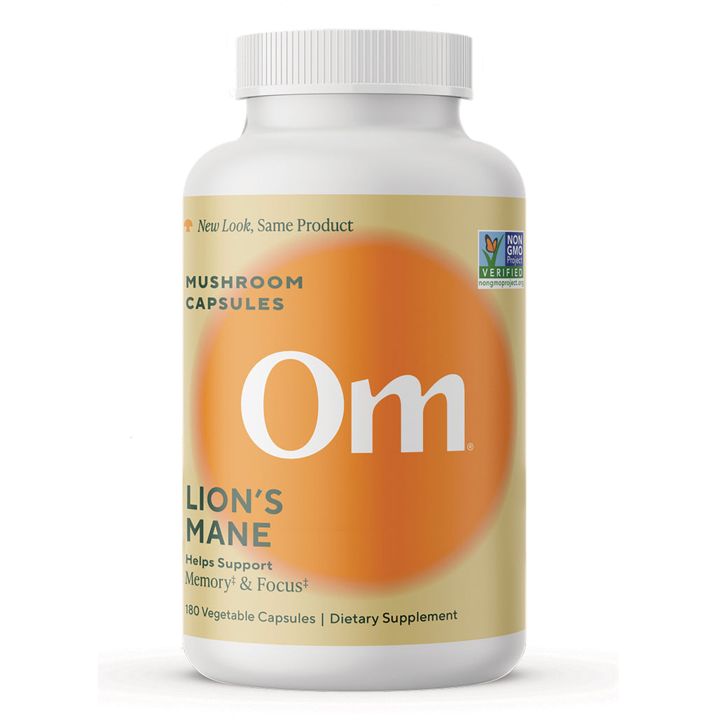 MMX031 | Om Lion's Mane mushroom superfood dietary supplement bottle front label 180 vegetable capsules - Thumbnail