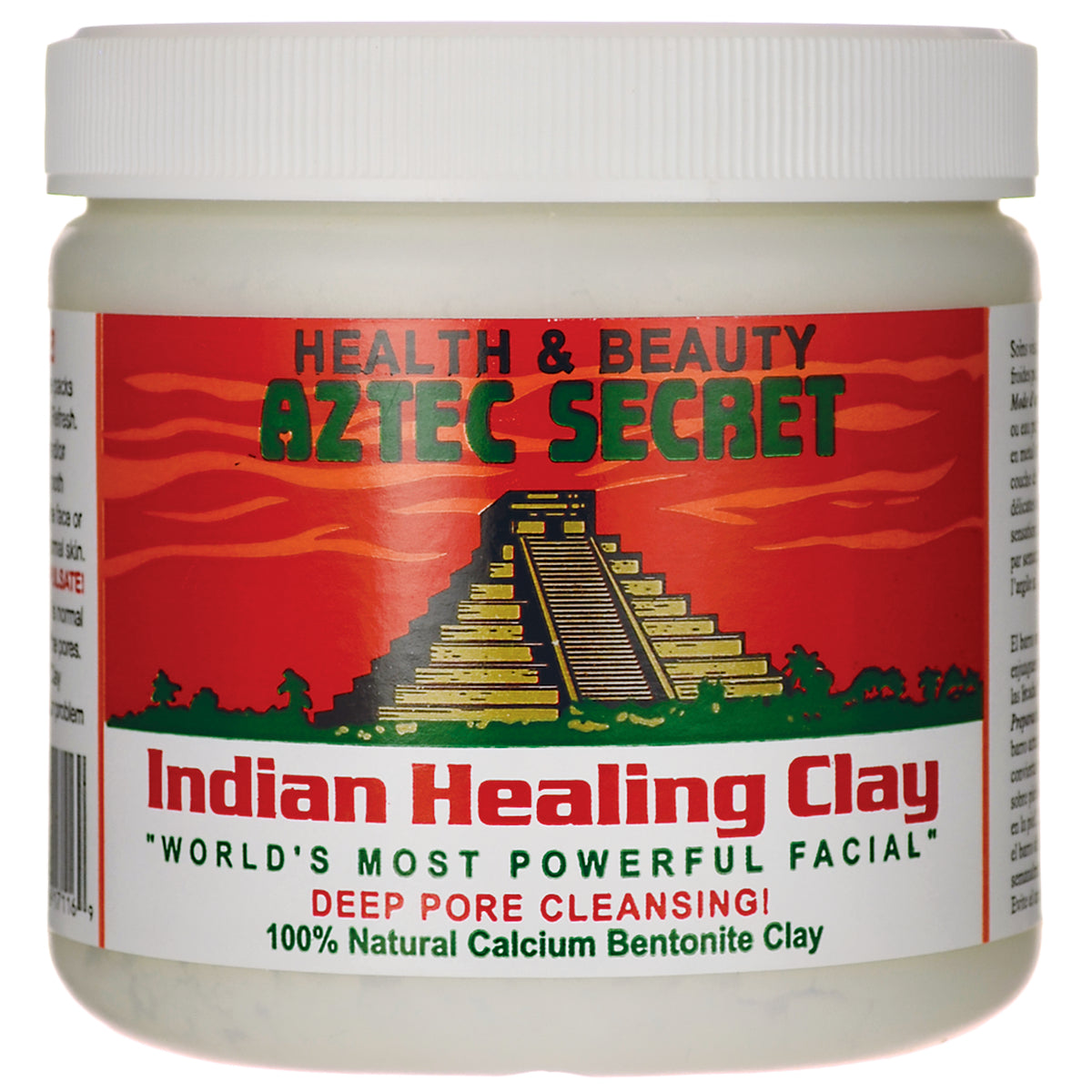 AZC001 | Jar of Aztec Secret Indian Healing Clay with red label and pyramid graphic