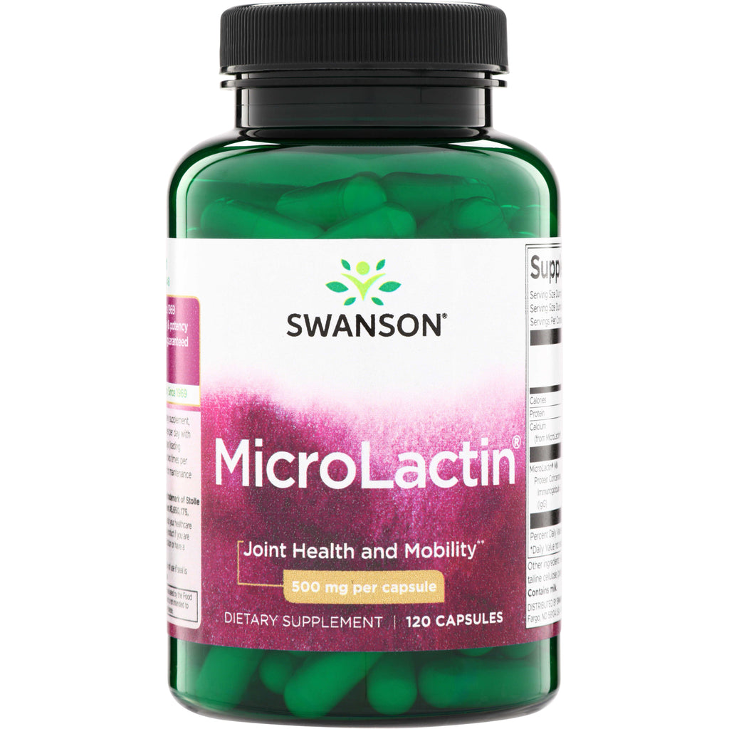 SWU202 | Swanson MicroLactin, Joint Health and Mobility, 500 mg per capsule, 120 capsules bottle front - Thumbnail