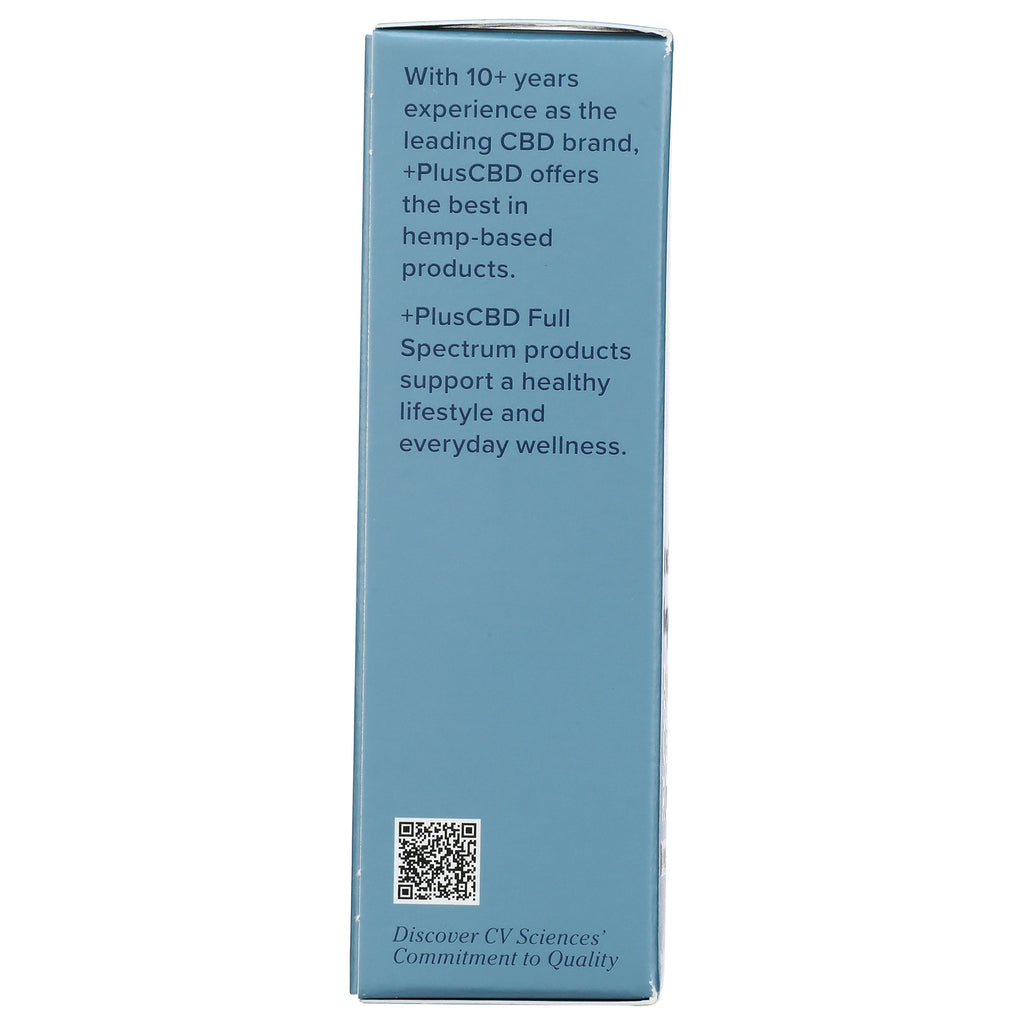 CV015 | Blue side panel with text With 10+ years experience as the leading CBD brand, QR code and Discover CV Sciences Commitment to Quality - Thumbnail