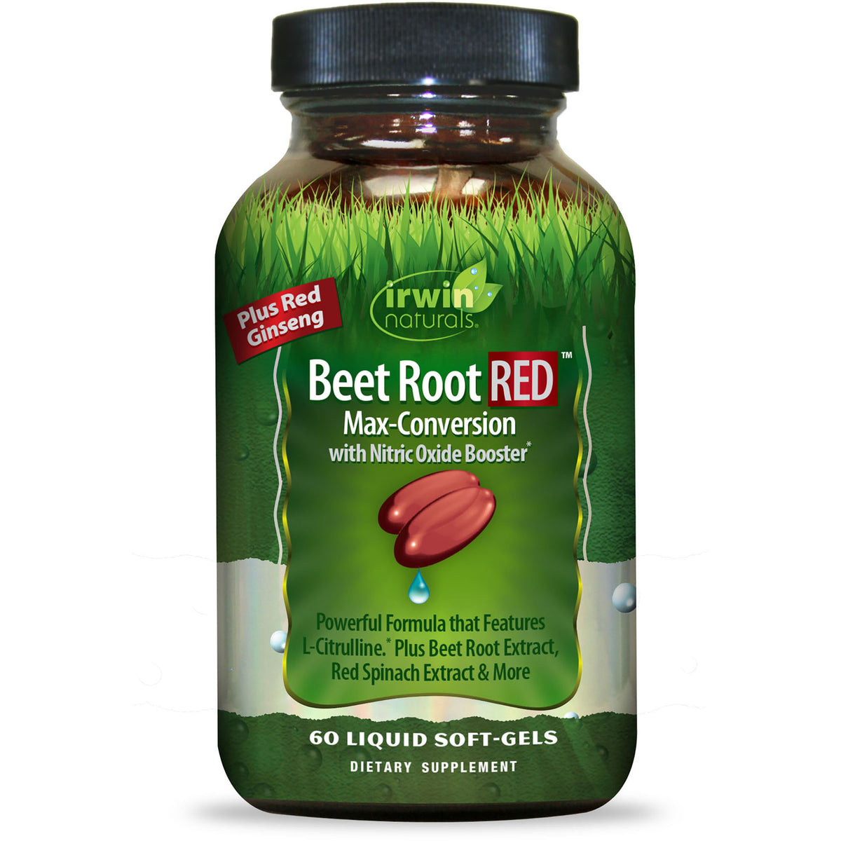 IR229 | Irwin Naturals Beet Root RED dietary supplement bottle, 60 liquid soft-gels front label