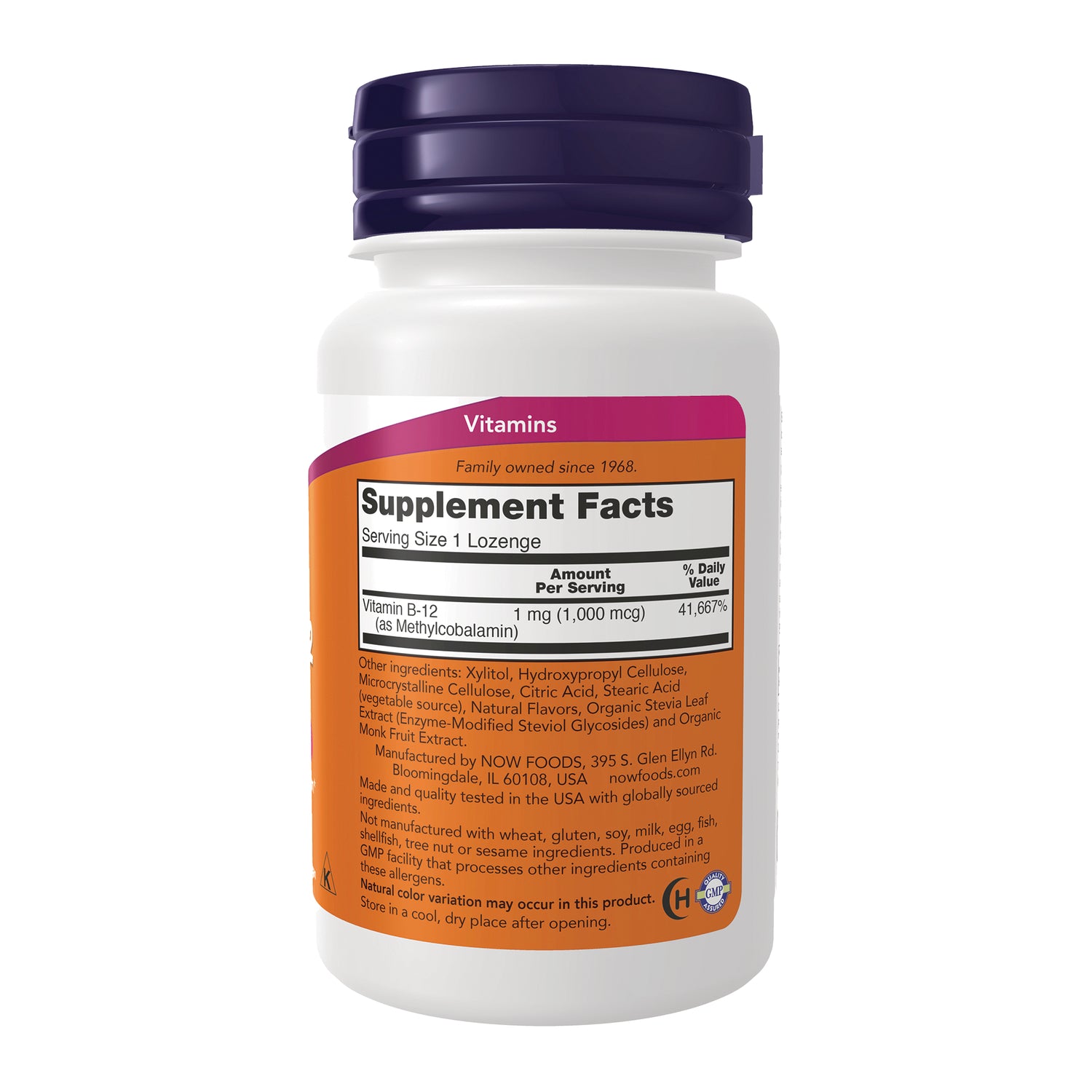 NWF333 | bottle back showing Supplement Facts panel with Vitamin B-12 and ingredient list