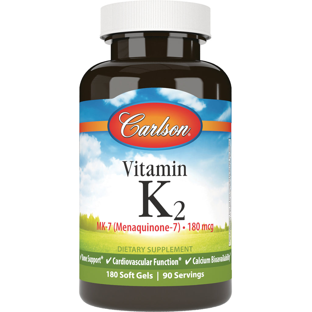 CSN307 | Carlson Vitamin K2 MK-7 180 mcg dietary supplement bottle front, 180 soft gels label - Thumbnail