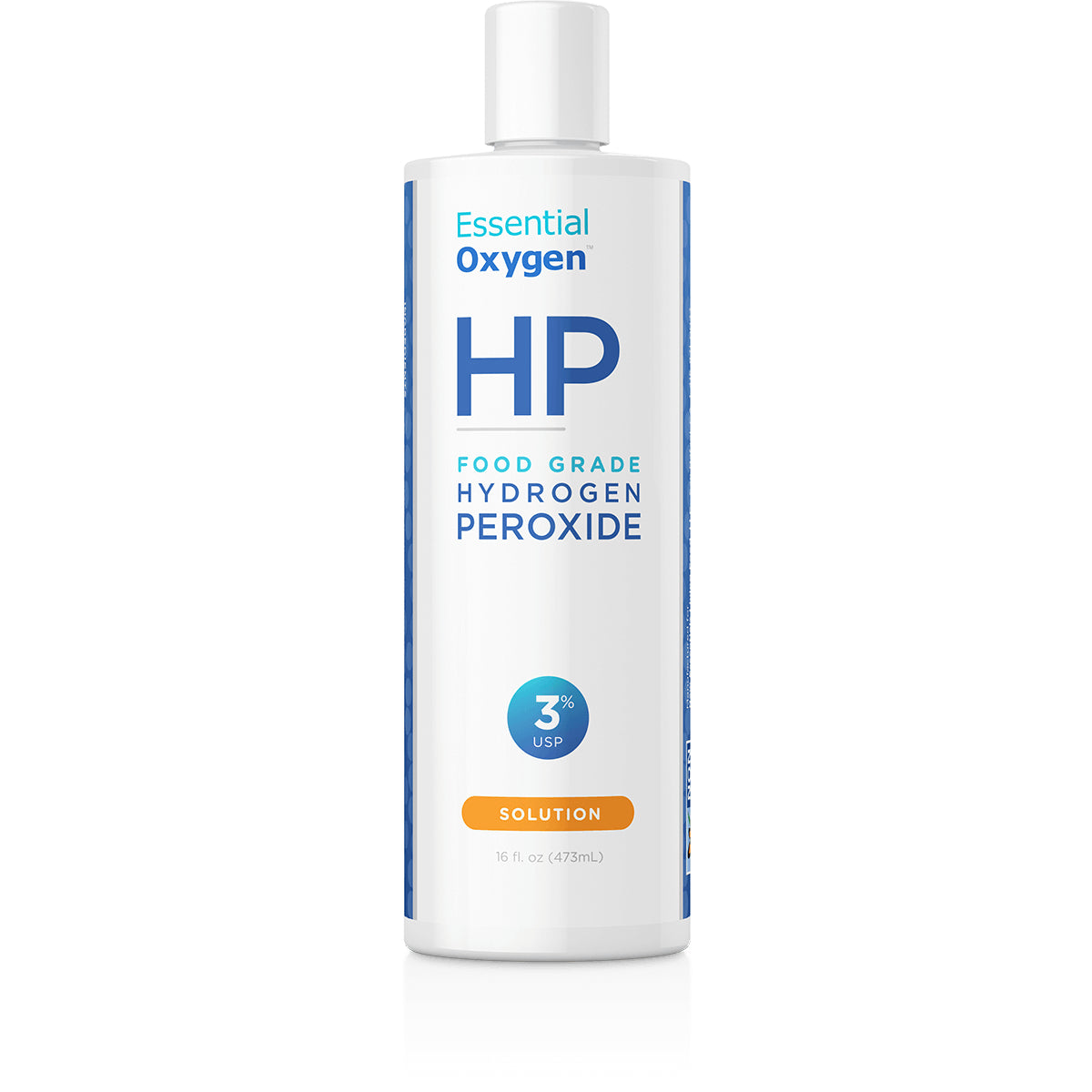 EOX001 | Essential Oxygen HP food grade hydrogen peroxide 3% solution bottle, front view