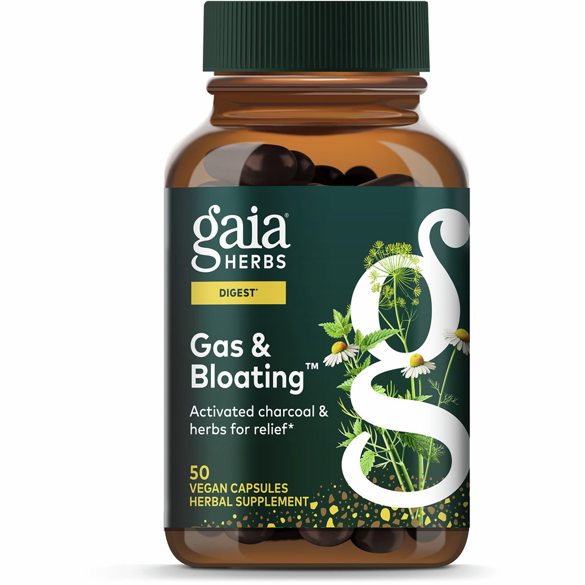GH031 | Gaia Herbs Gas & Bloating herbal supplement box front, 50 vegan capsules