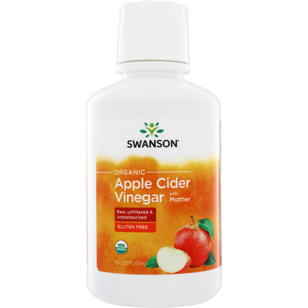 SWF195 | Swanson Organic Apple Cider Vinegar with Mother, 16 fl oz, raw unfiltered and unpasteurized, gluten free - Thumbnail