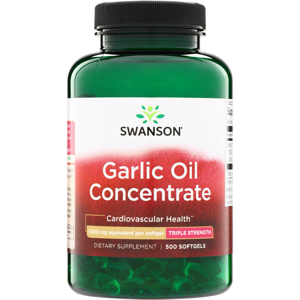 SW402 | Swanson Garlic Oil Concentrate bottle, 500 softgels, triple strength, 1,500 mg equivalent per softgel - Thumbnail