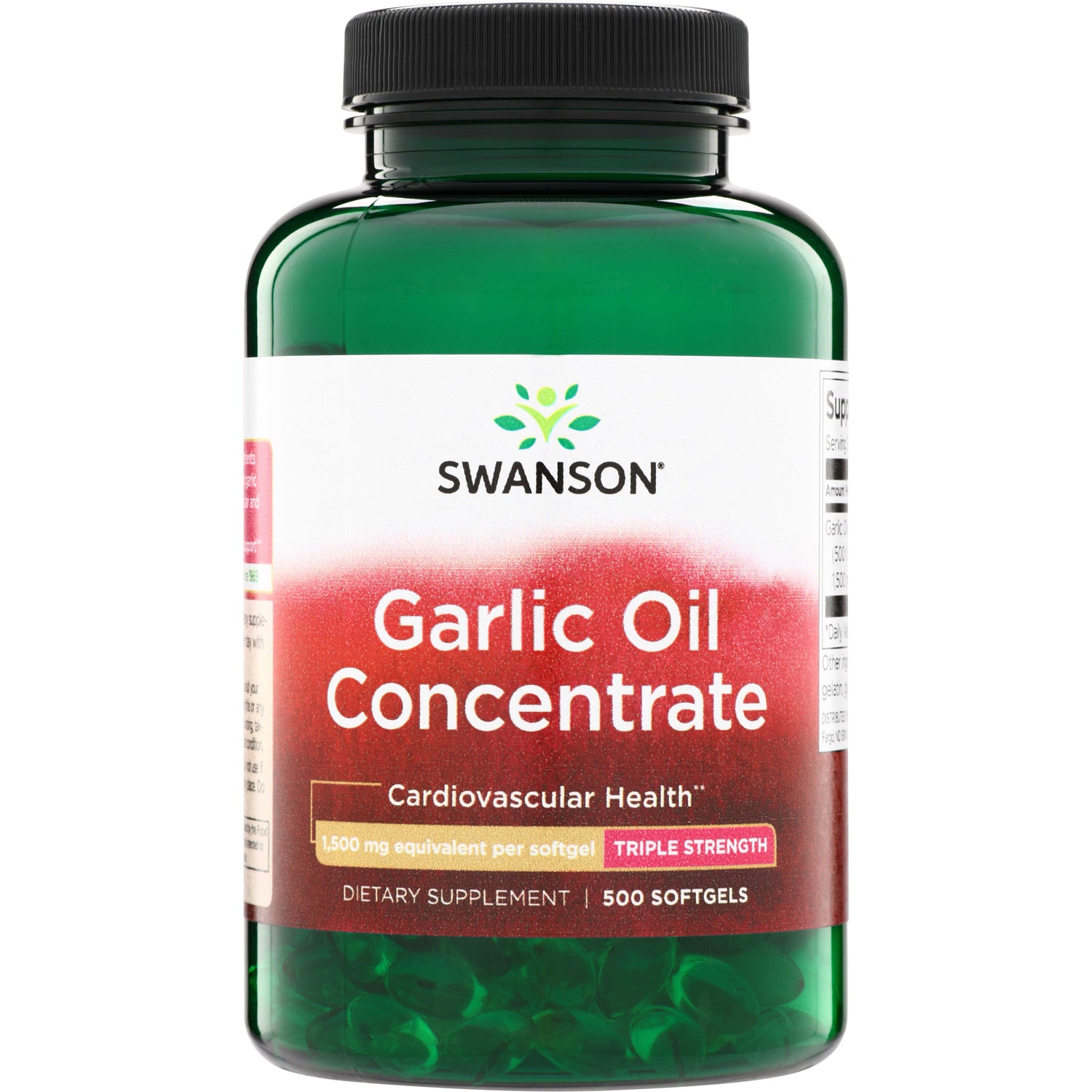 SW402 | Swanson Garlic Oil Concentrate bottle, 500 softgels, triple strength, 1,500 mg equivalent per softgel