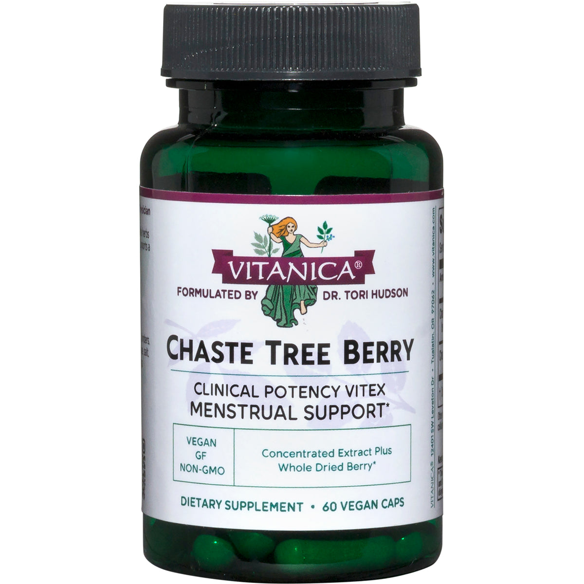 VNA014 | Vitanica Chaste Tree Berry supplement bottle, Clinical Potency Vitex Menstrual Support, 60 vegan caps