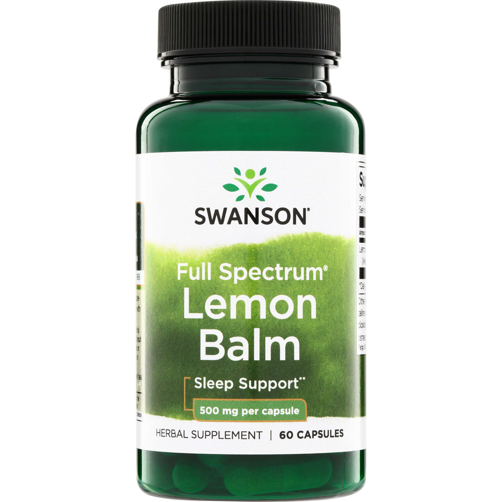 SW1120 | Swanson Full Spectrum Lemon Balm Sleep Support supplement, 500 mg per capsule, 60 capsules bottle - Thumbnail