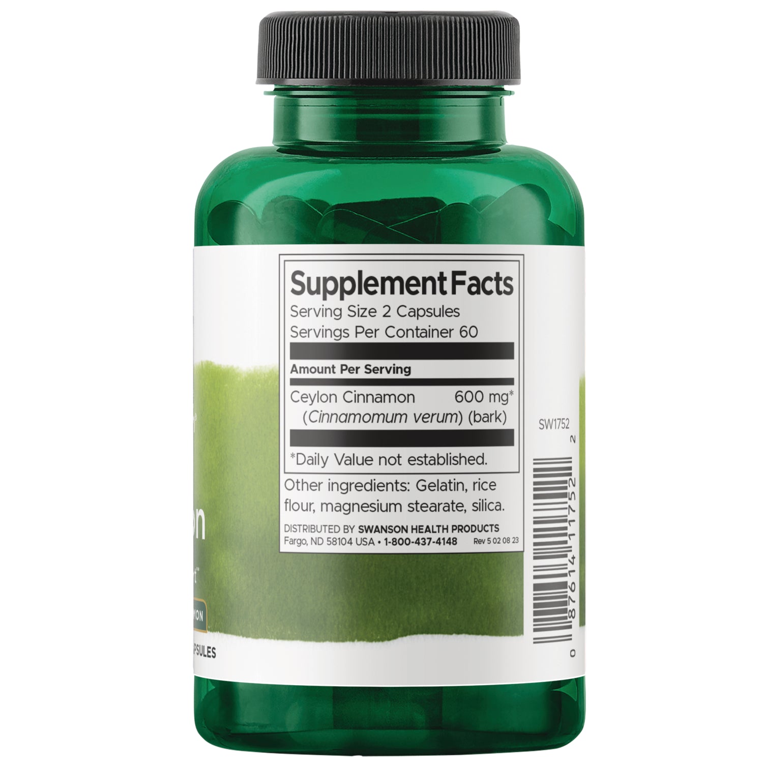 SW1752 | Back label with supplement facts and serving information