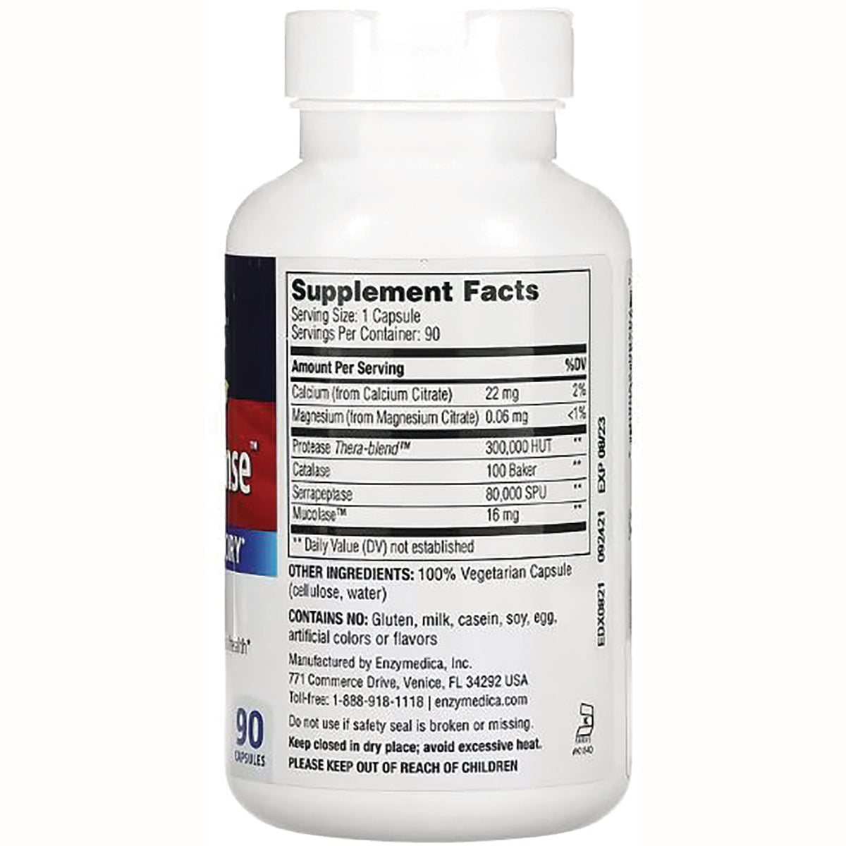 EMD038 | Back label showing supplement facts panel, serving size, other ingredients and warnings on a white bottle