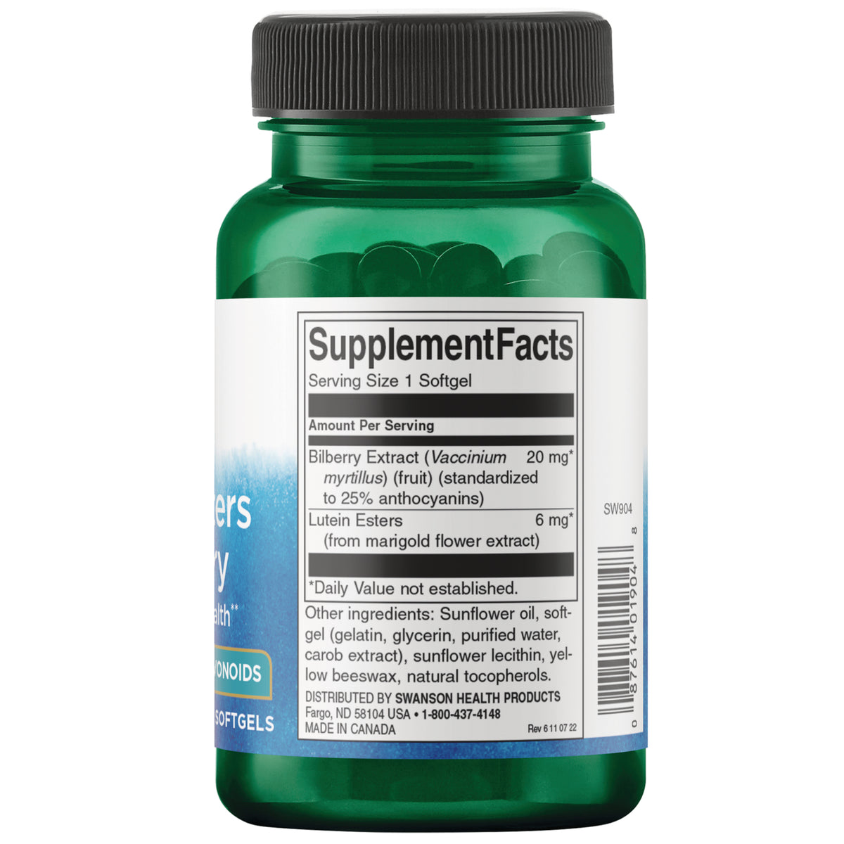 SW904 |Back label with supplement facts and serving information