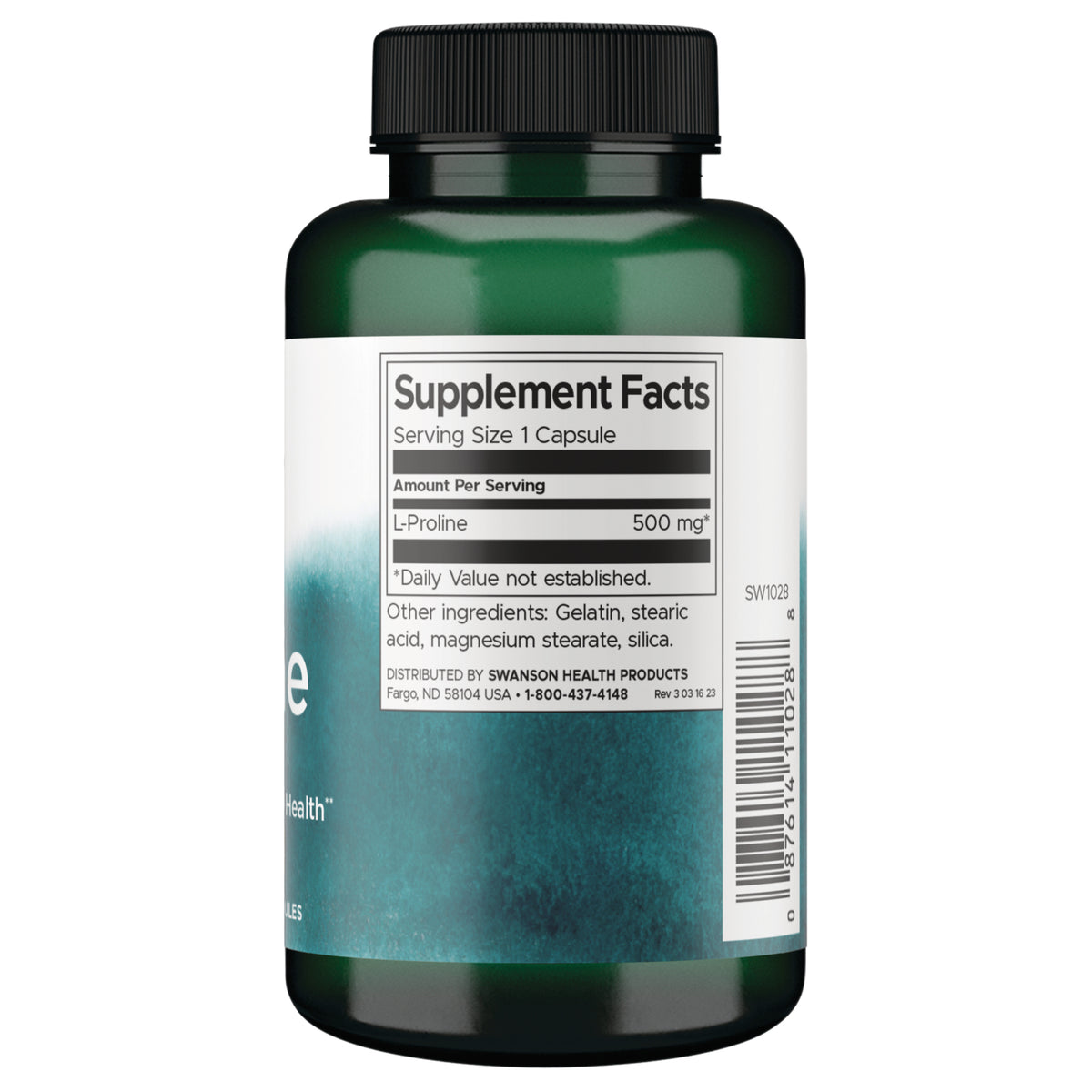 SW1028 | Back label with supplement facts and serving information