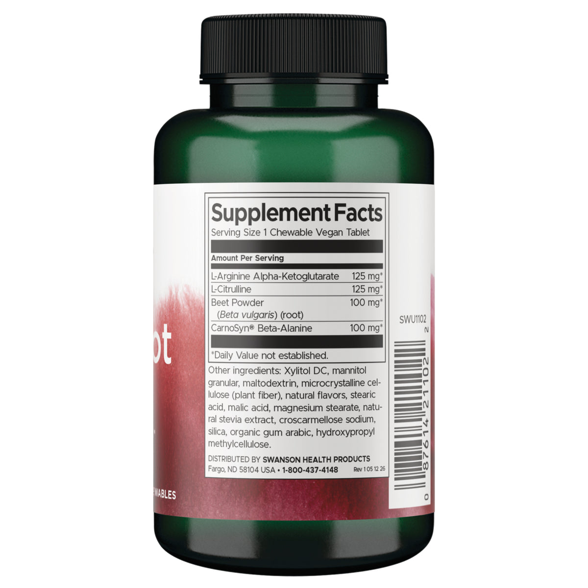 SWU1102 | Supplement Facts panel with serving size 1 chewable tablet and ingredient amounts