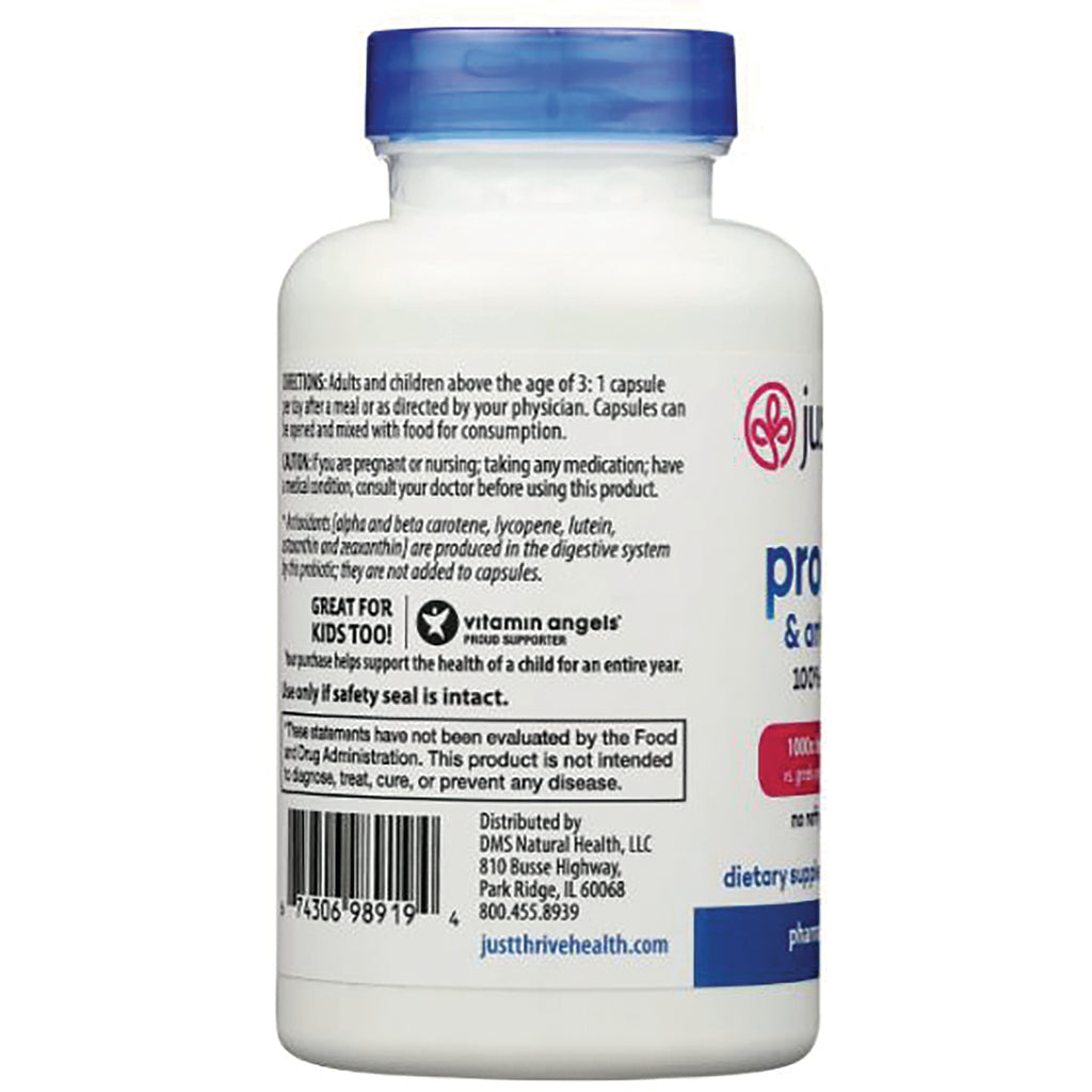JTR003 | Back of white supplement bottle with blue cap showing warnings, barcode, distributor info, and Vitamin Angels logo - Thumbnail