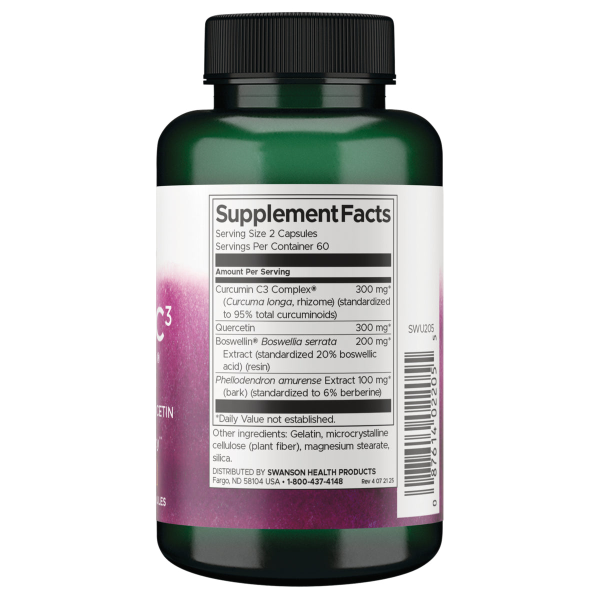 SWU205 | Back lable with Supplement Facts showing serving size and ingredients