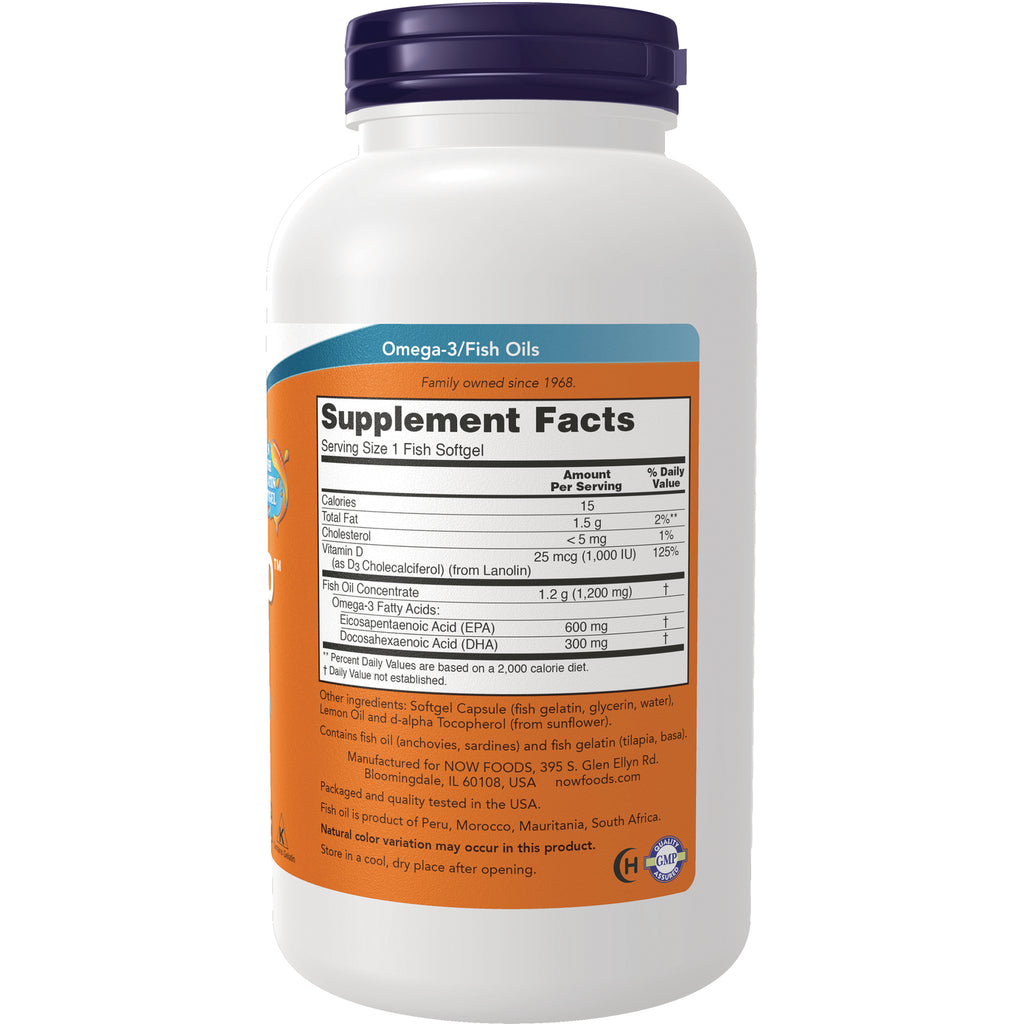 NWF1321 | Back of white supplement bottle showing Supplement Facts panel and orange Omega-3/Fish Oils label - Thumbnail