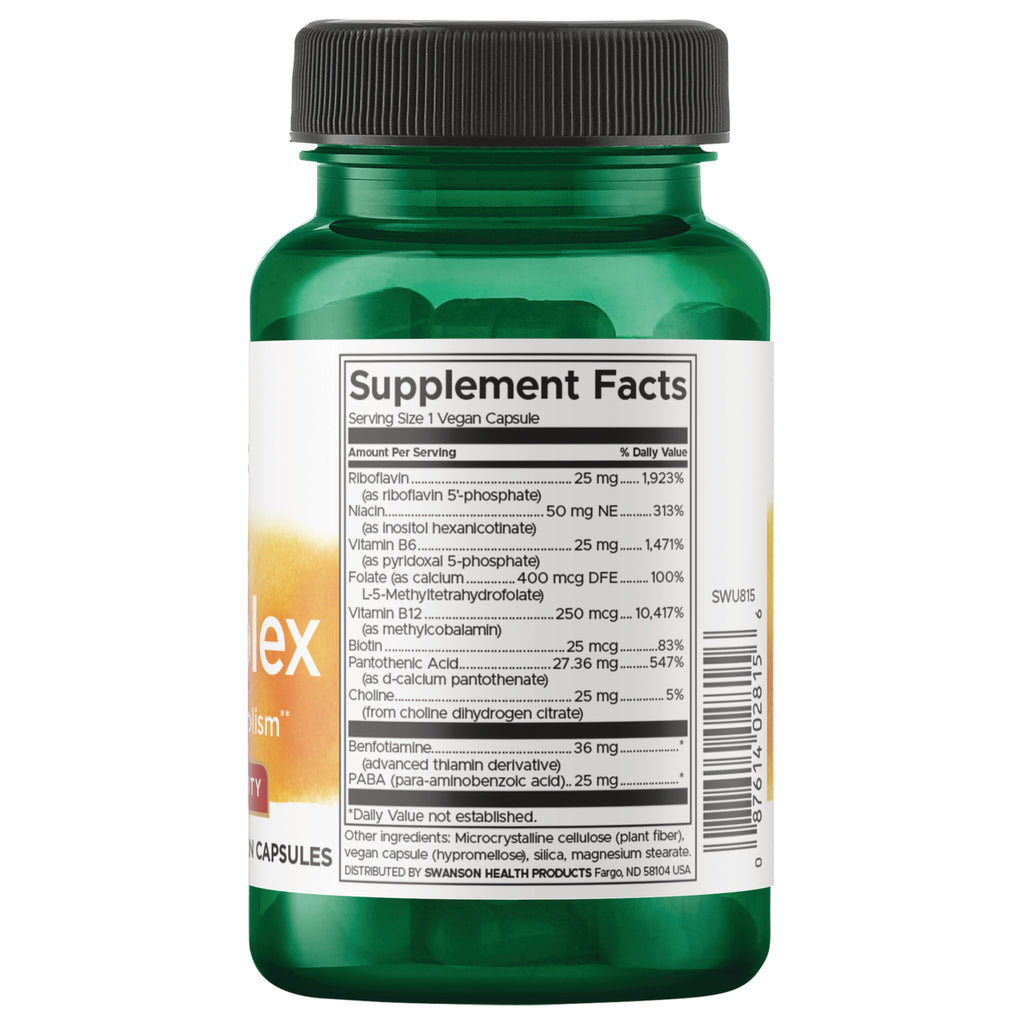 SWU815 | Supplement Facts panel with B vitamins list and serving size 1 vegan capsule - Thumbnail
