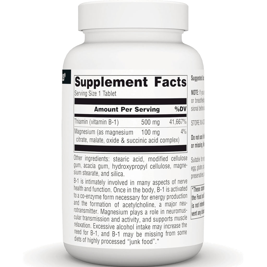 SN668 | Supplement Facts panel with serving size 1 tablet, thiamin (vitamin B-1) 500 mg, magnesium 100 mg - Thumbnail