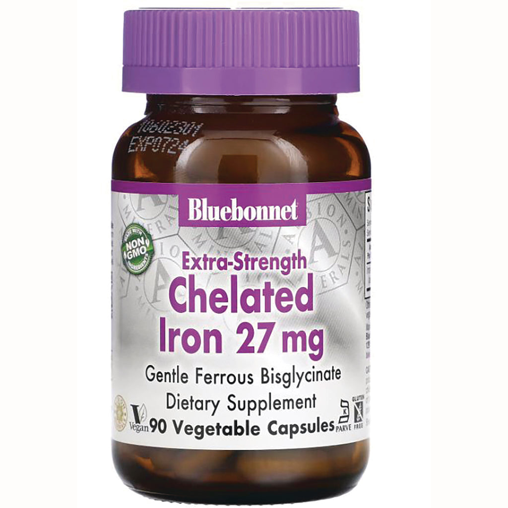 BLU079 | Bluebonnet Extra-Strength Chelated Iron 27 mg, 90 vegetable capsules - Thumbnail
