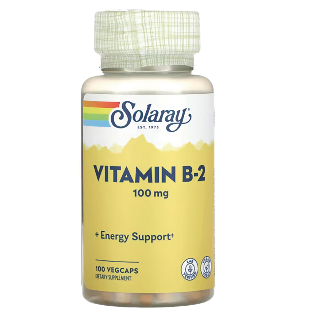 SLR419 | Solaray Vitamin B-2 100 mg + Energy Support, 100 vegcaps dietary supplement bottle - Thumbnail