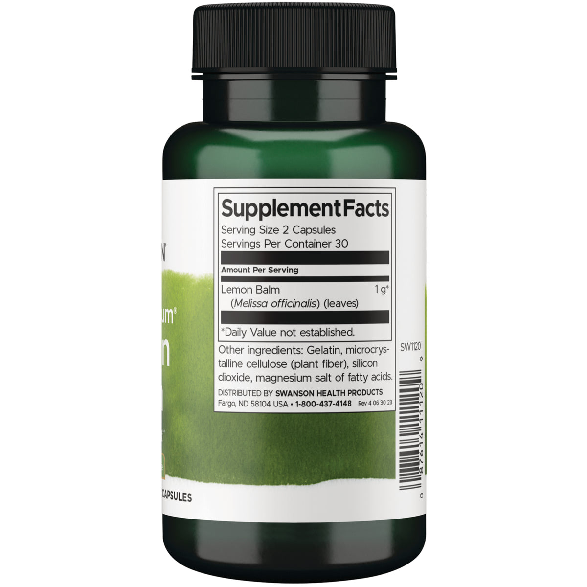 SW1120 | Back label with supplement facts and serving infromation