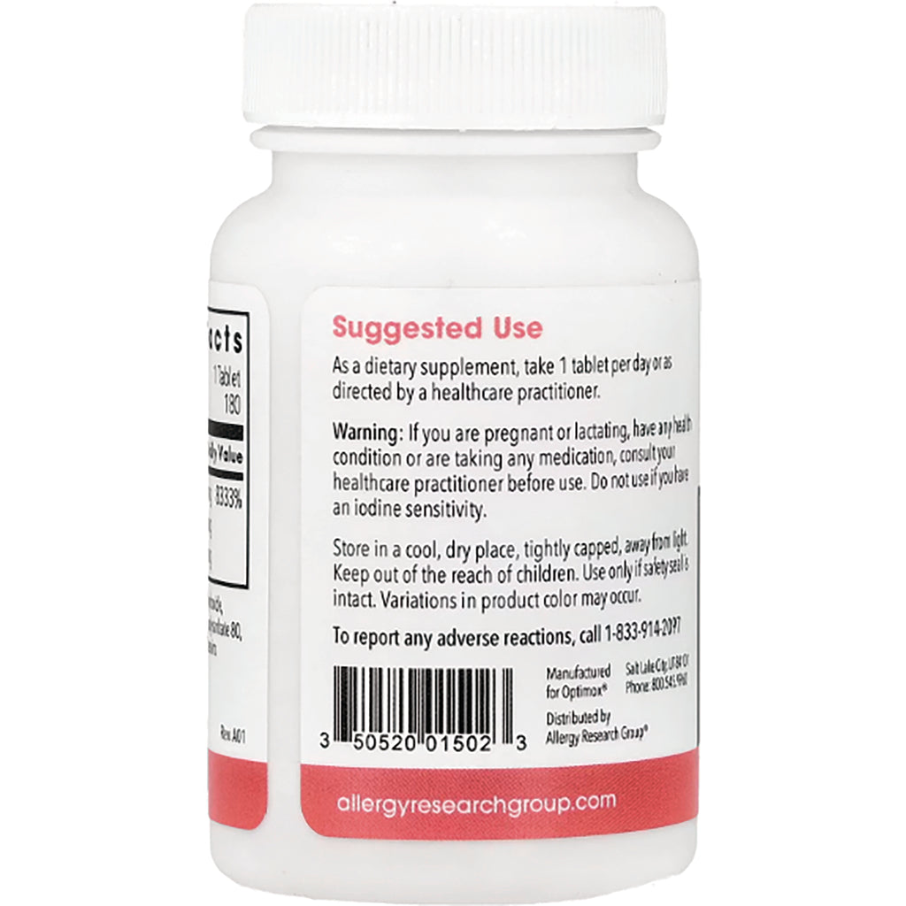 OPC002 | Back label of white supplement bottle showing suggested use, warnings, and barcode - Thumbnail