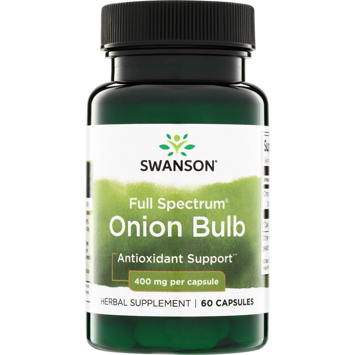 SW1264 | Swanson Full Spectrum Onion Bulb supplement bottle front, Antioxidant Support, 400 mg per capsule, 60 capsules