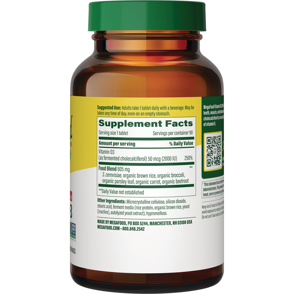 MGF013 | back of amber supplement bottle showing Supplement Facts panel and ingredient list