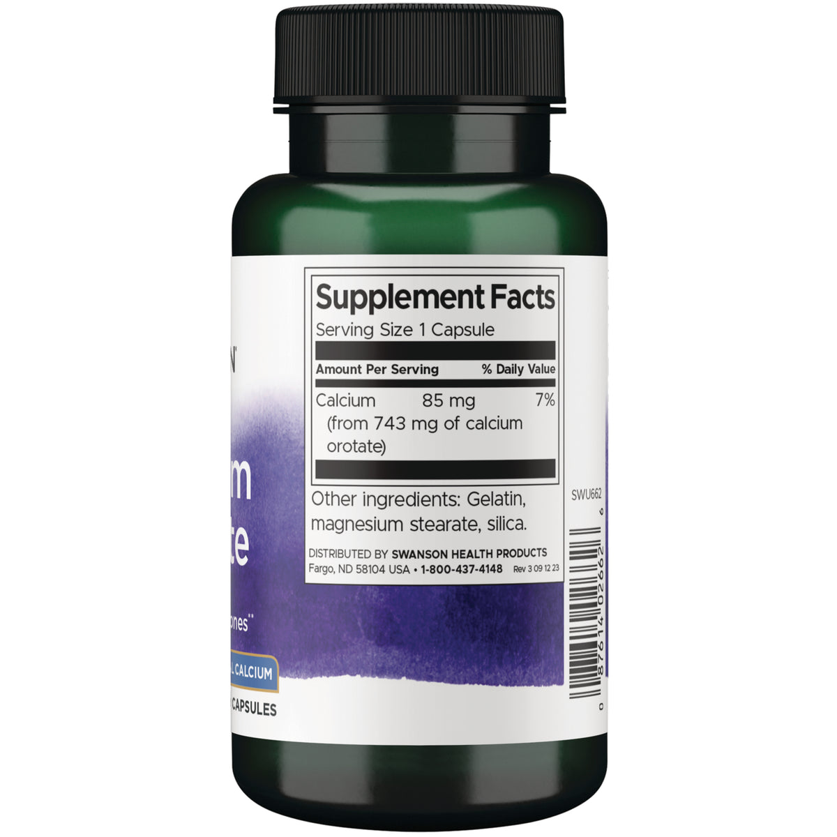 SWU662 | Back label with supplement facts and serving information