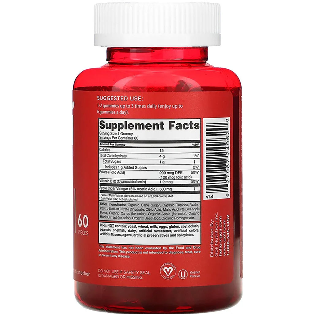 GOL002 | Back of red supplement bottle showing Supplement Facts panel, barcode, and 60 pieces label - Thumbnail