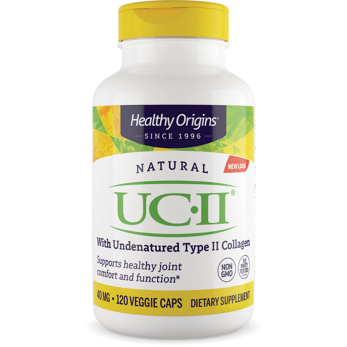 Healthy Origins Natural UC-II bottle with undenatured Type II collagen, 40 mg, 120 veggie caps front label