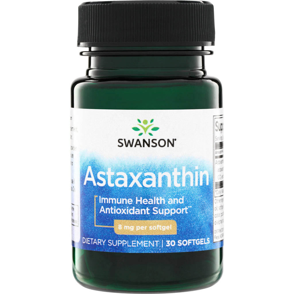 SWU846 | Swanson Astaxanthin supplement bottle, 8 mg per softgel, 30 softgels; Immune Health and Antioxidant Support - Thumbnail
