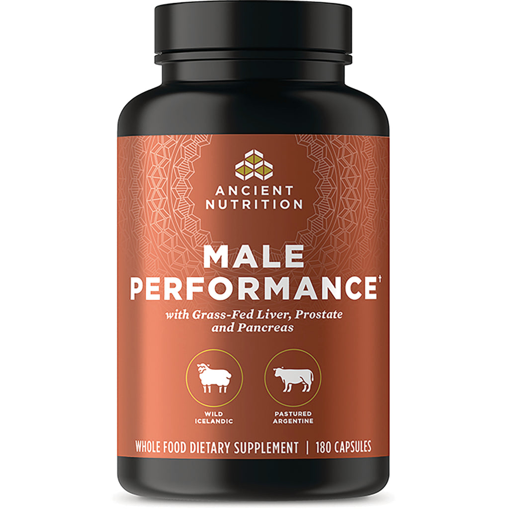 ATN100 | Ancient Nutrition Male Performance supplement bottle with orange label and 180 capsules - Thumbnail