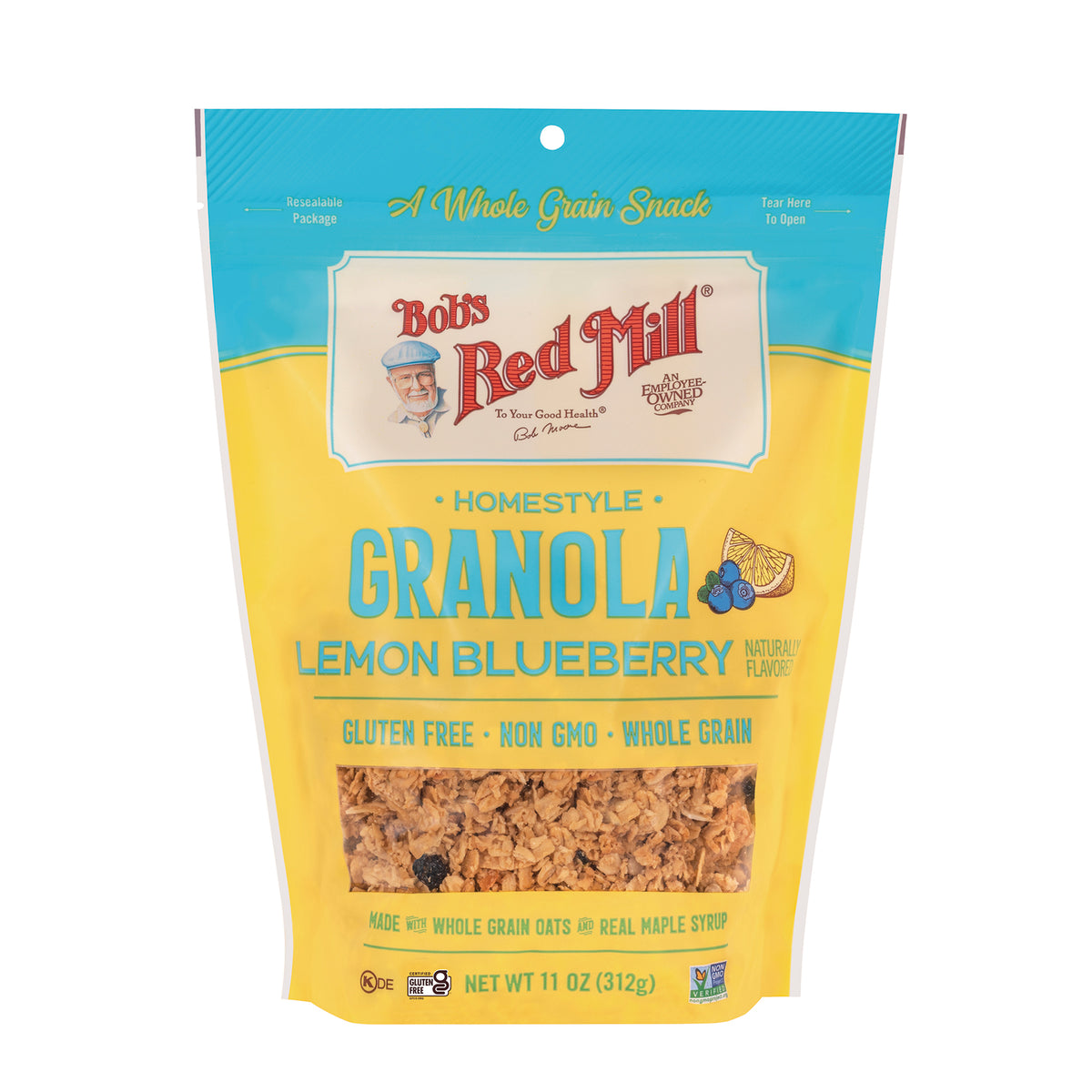 BOB477 | Bob's Red Mill Homestyle Lemon Blueberry granola resealable pouch with front product window