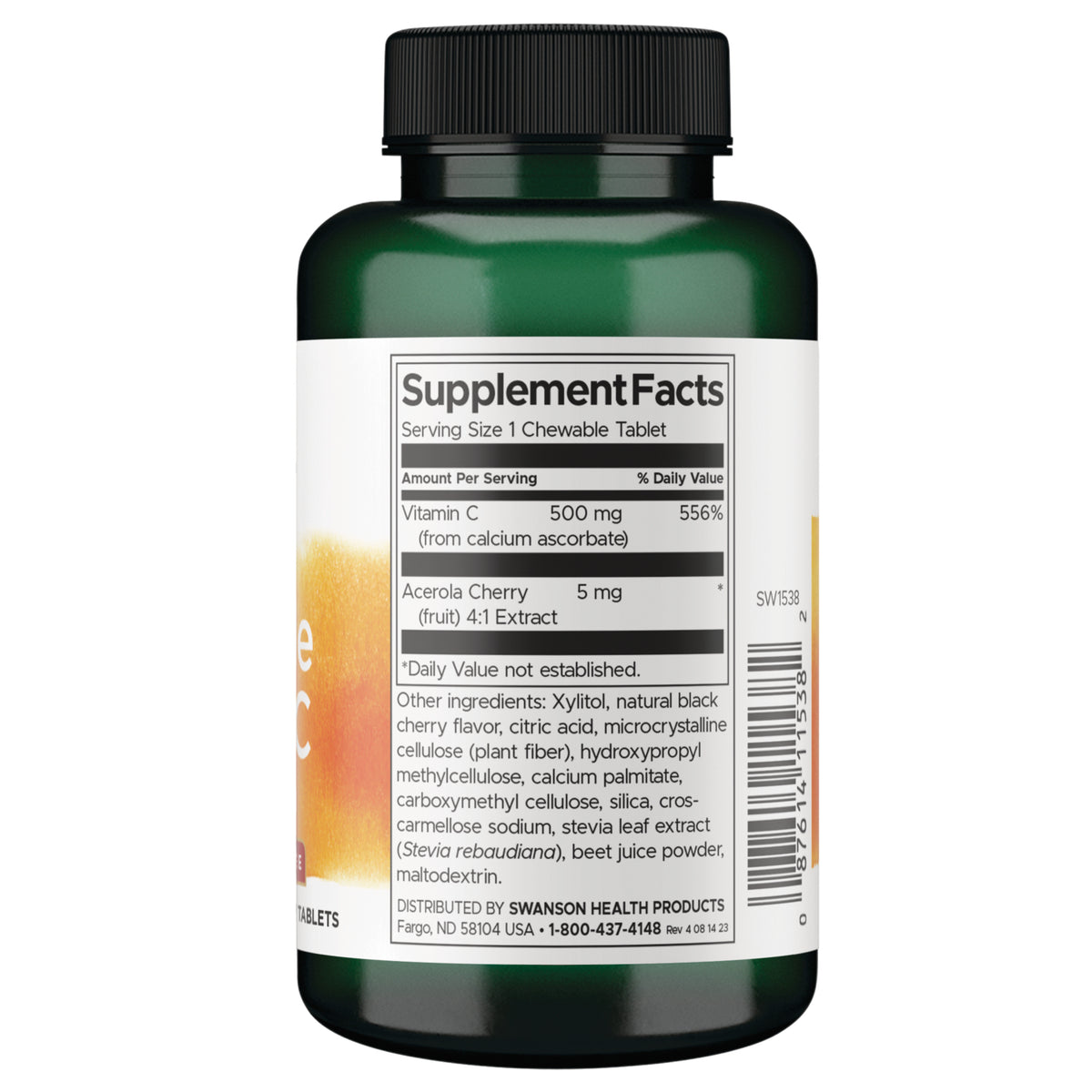 SW1538 | Back label with supplement facts and serving information