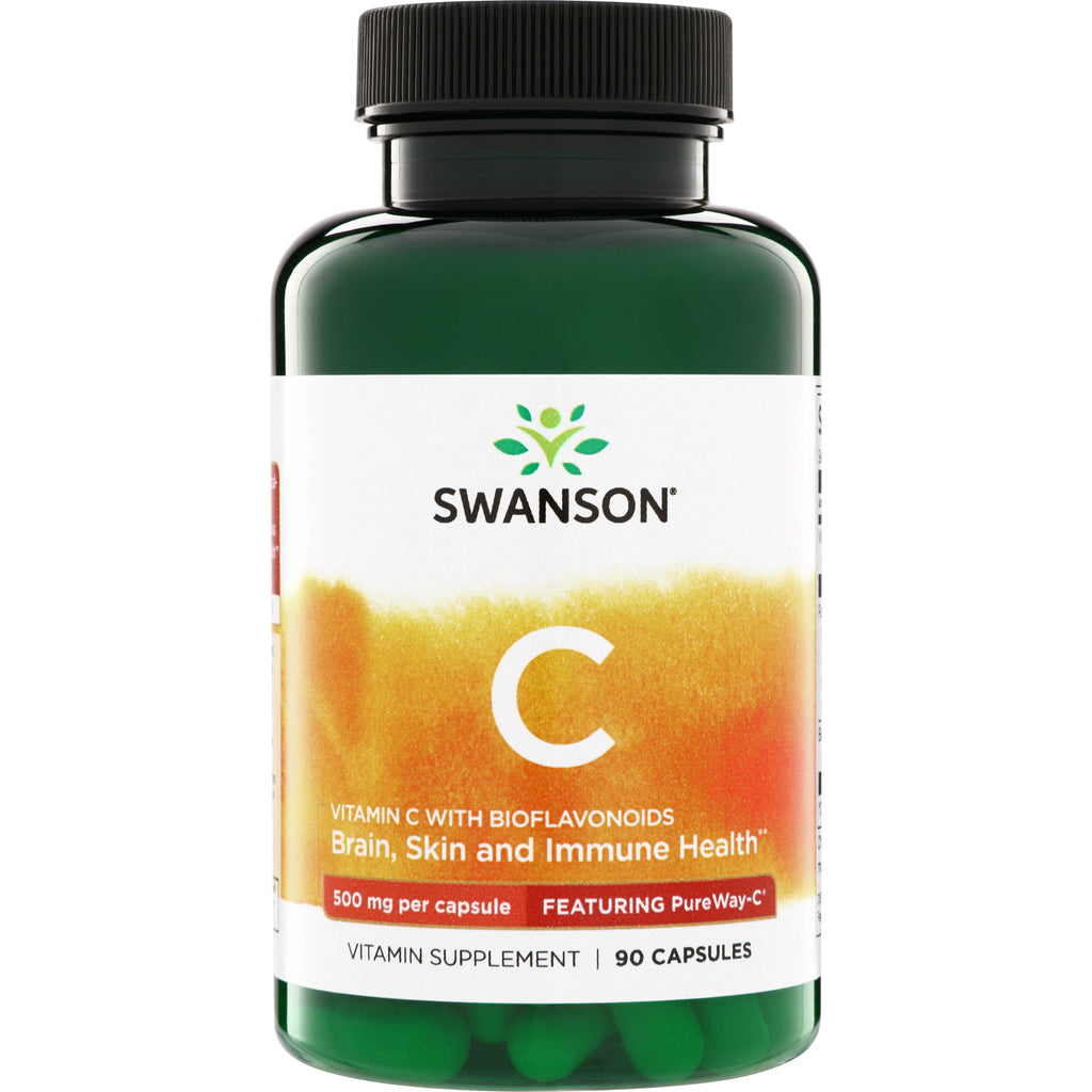 SWU407 | Swanson Vitamin C with Bioflavonoids, featuring PureWay-C, 500 mg per capsule, 90 capsules, front of bottle - Thumbnail