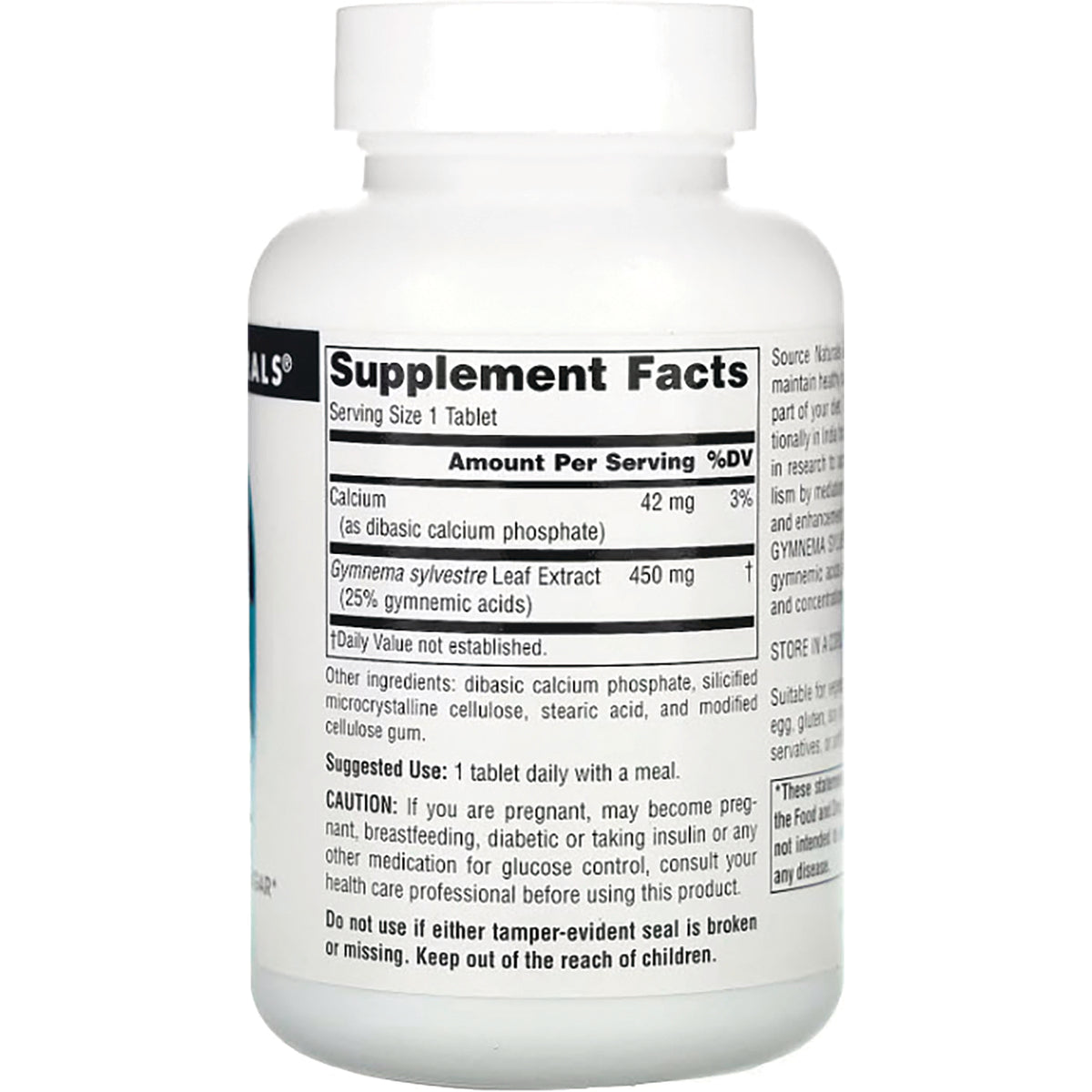 SN562 | Back label of dietary supplement bottle showing Supplement Facts panel and usage warnings