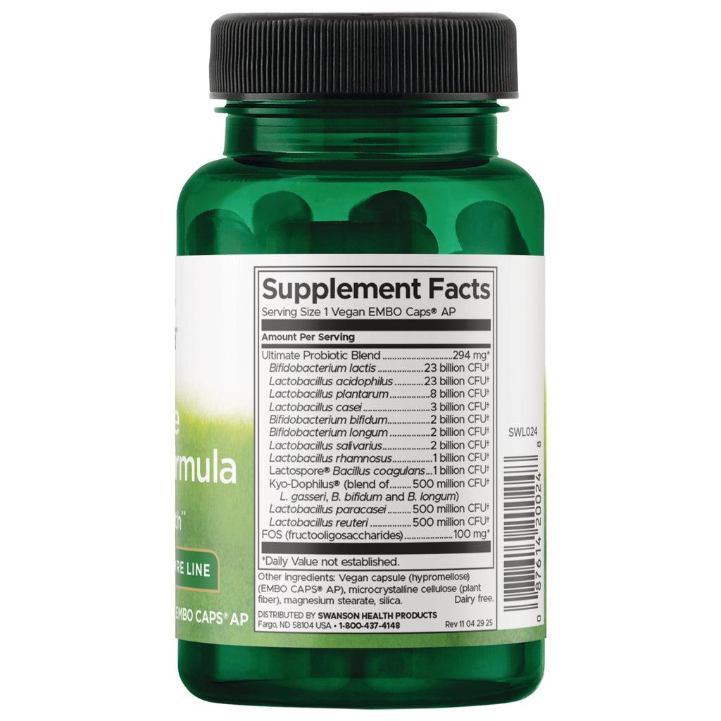 SWL025 | Back of green supplement bottle showing Supplement Facts panel and ingredients list - Thumbnail