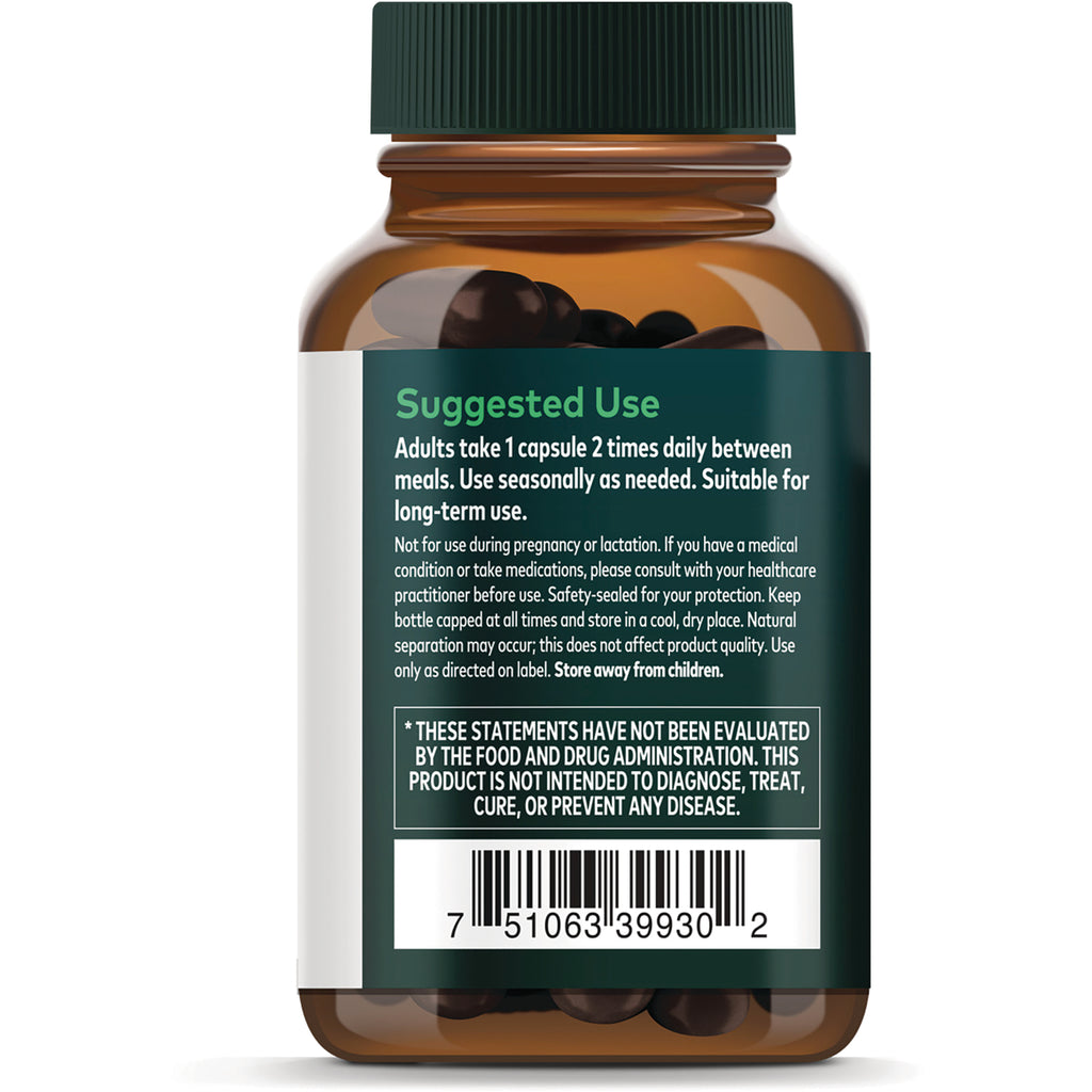 GH045 | Back label showing Suggested Use directions, FDA disclaimer box, and barcode on brown supplement bottle - Thumbnail