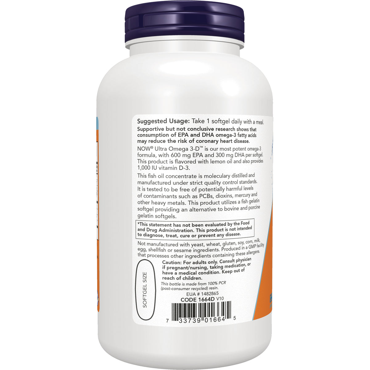 NWF1321 | Back of white supplement bottle showing suggested usage text, cautions, and barcode