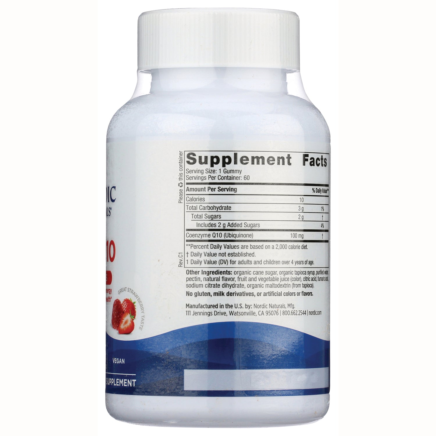 NRN088 | Back of white supplement bottle showing Supplement Facts nutrition panel and ingredients label