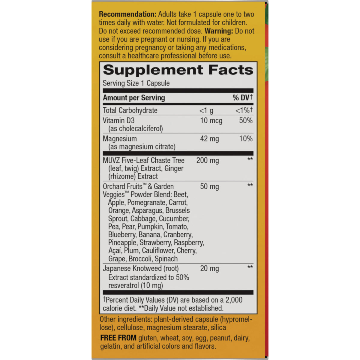 NW1075 | Supplement facts and ingredient panel for a capsule supplement