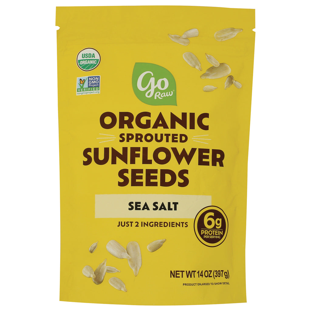 GOR003 | Go Raw organic sprouted sunflower seeds sea salt pouch front packaging with 6g protein and USDA Organic badge - Thumbnail