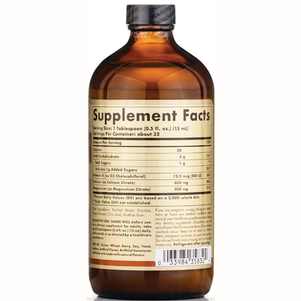 SLG318 | brown bottle back with Supplement Facts label, nutrition table and barcode