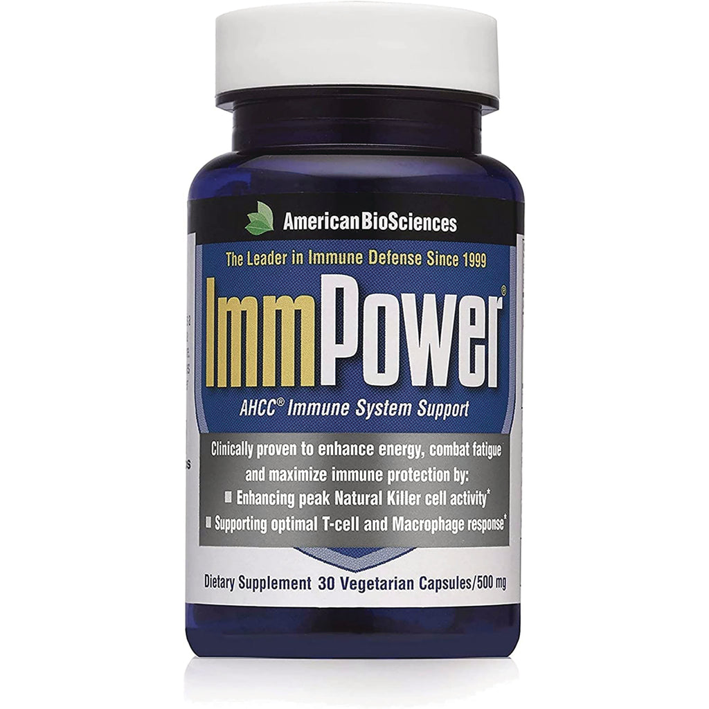 AMB003 | Blue supplement bottle labeled ImmPower by AmericanBioSciences, 30 vegetarian capsules, 500 mg - Thumbnail