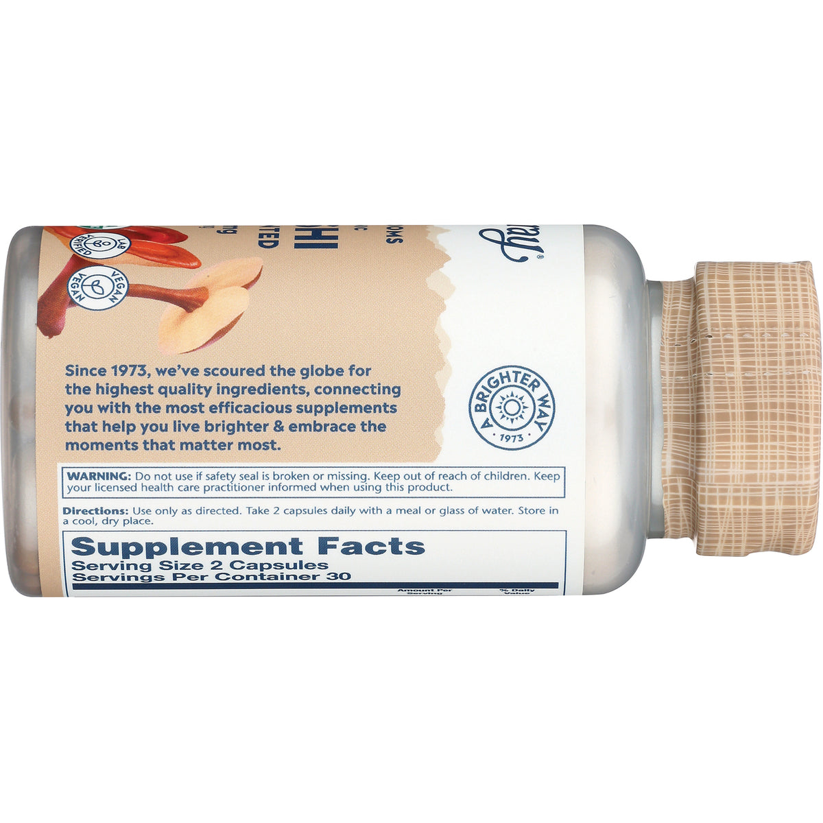 SLR464 | back label of supplement bottle showing Supplement Facts, serving size, directions and warning