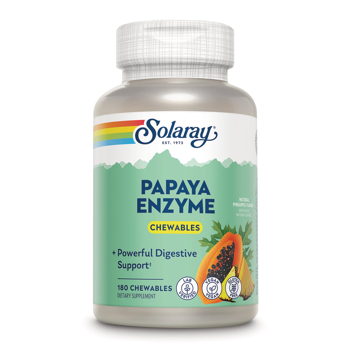 SLR528 | Solaray Papaya Enzyme Chewables, powerful digestive support, 180 chewables